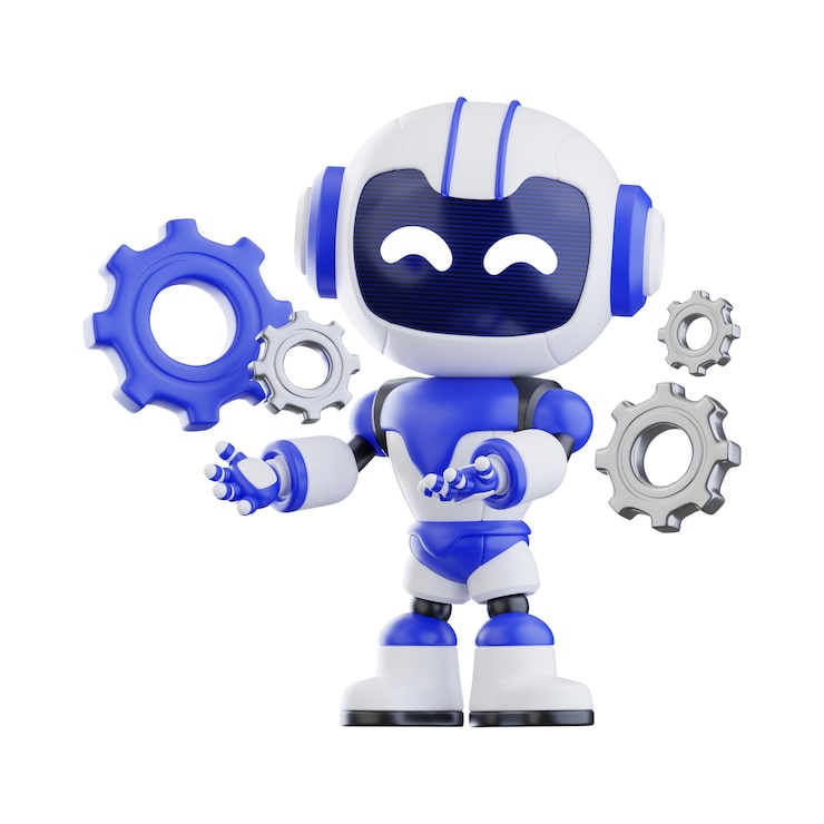 PSD lindo robot de ia leyendo un libro, personaje de dibujos animados 3d. mascota de tecnología de aprendizaje aislada