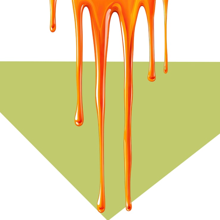 PSD un liquide orange vif avec un effet de goutte hypnotique, fond transparent png