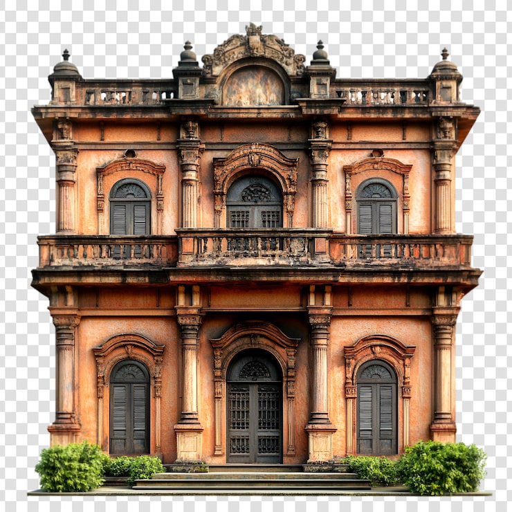 PSD majestico antiguo edificio colonial diseño arquitectónico fachada naranja