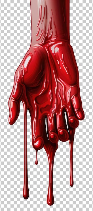 PSD mano sangrienta goteando sangre aislada sobre fondo transparente