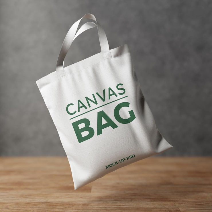 PSD maqueta de bolso de lona sobre fondo gris
