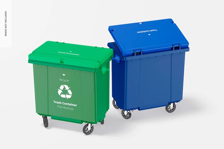 PSD maqueta de contenedor de basura, vista frontal