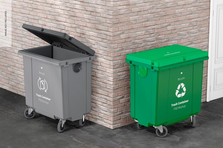PSD maqueta de contenedores de basura, abiertos y cerrados