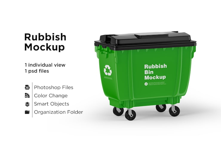 PSD maqueta de cubo de basura de reciclaje verde
