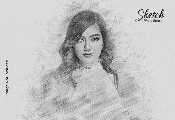 PSD maqueta de efecto de foto de dibujo a lápiz de dibujo a mano