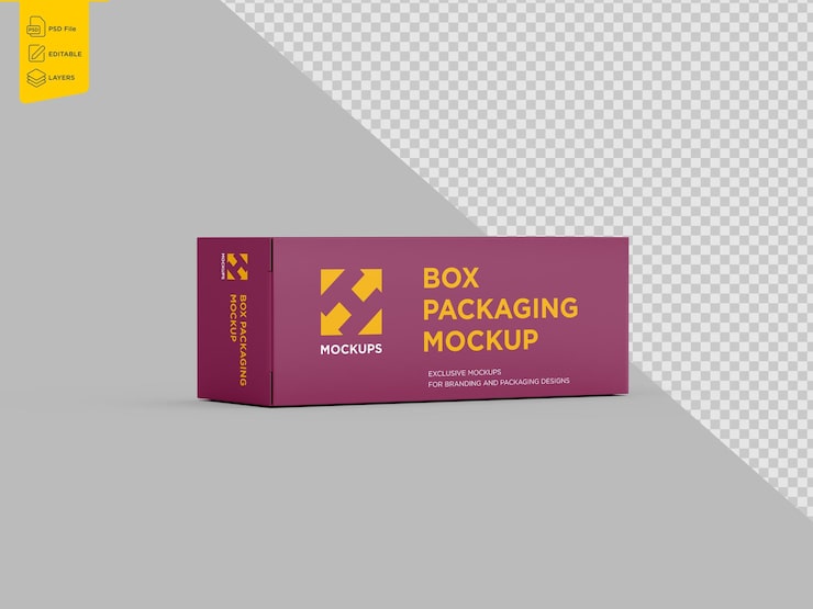 PSD maqueta de embalaje de caja personalizable y elegante sobre fondo transparente, ilustración 3d