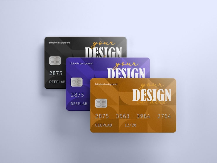 PSD maqueta de tarjeta de crédito con elementos de diseño personalizables