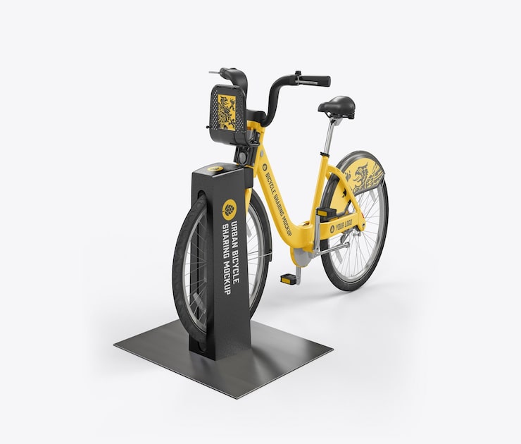 PSD maqueta de uso compartido de bicicletas