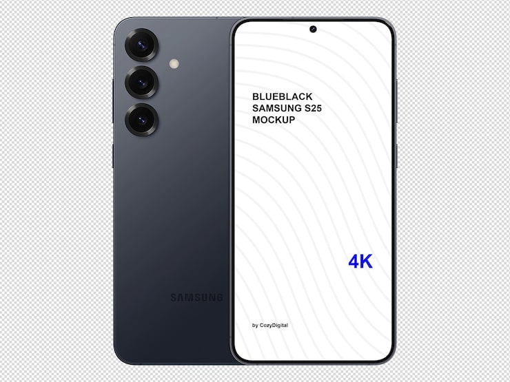 PSD une maquette de samsung galaxy s25 en bleu noir sans arrière-plan
