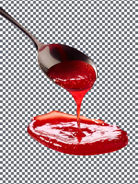PSD marmelade de fraises fraîches sur cuillère pour publicités isolées sur un fond transparent