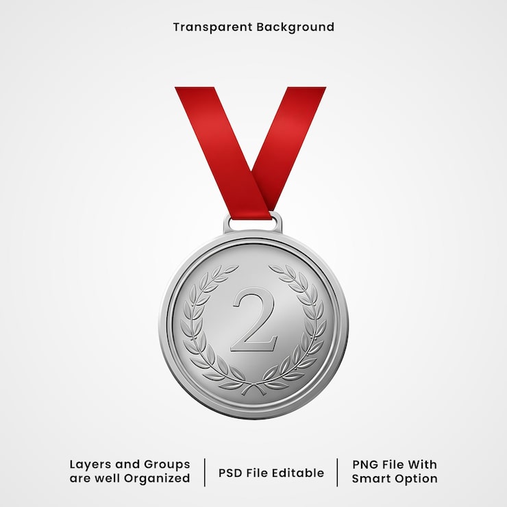 PSD médaille d'argent avec ruban rouge pour la deuxième place