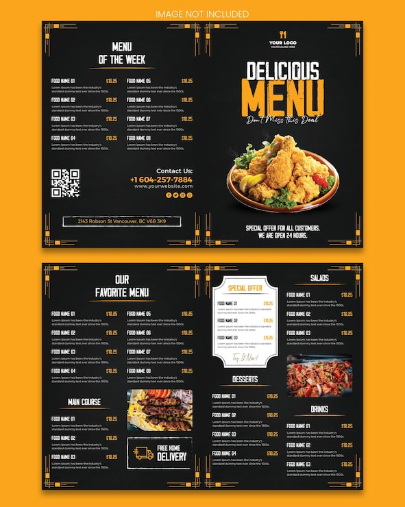 PSD menú de restaurante moderno para hamburguesas.
