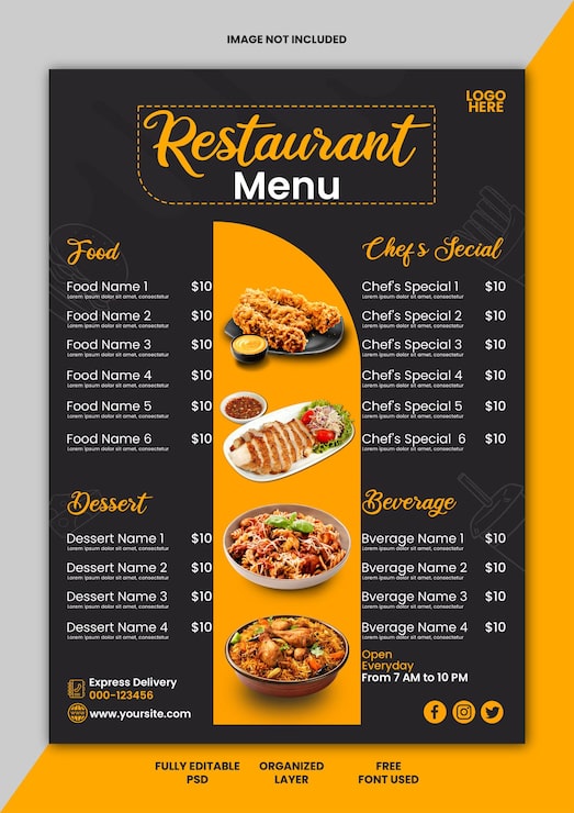 PSD menú del restaurante de psd