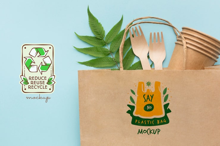 PSD mock-up garpu kertas, cangkir, dan tas