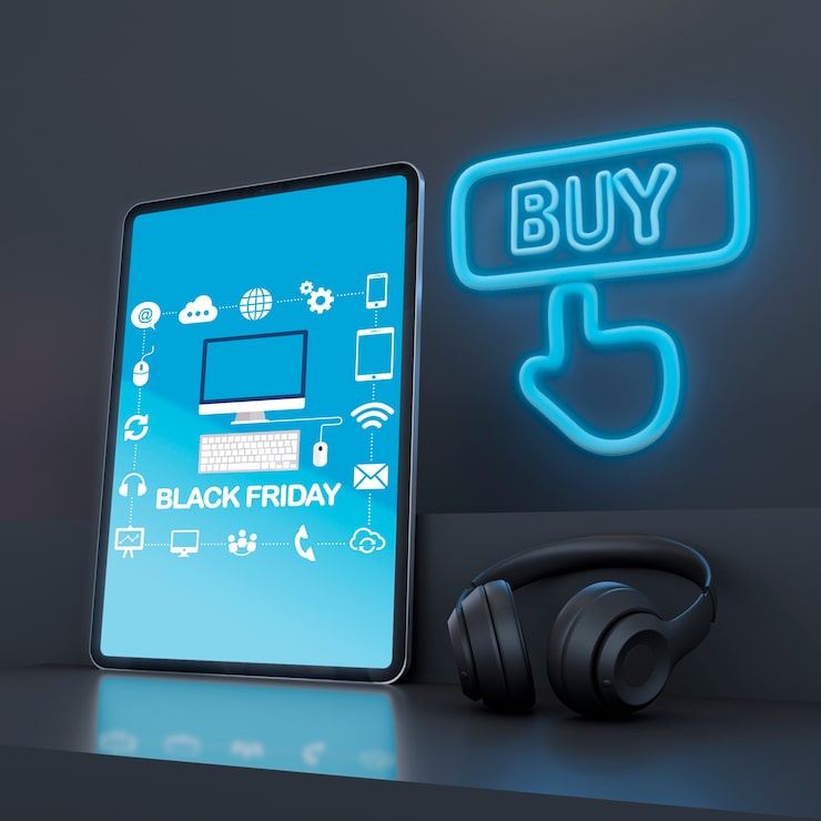 PSD mock-up tablet dengan lampu neon