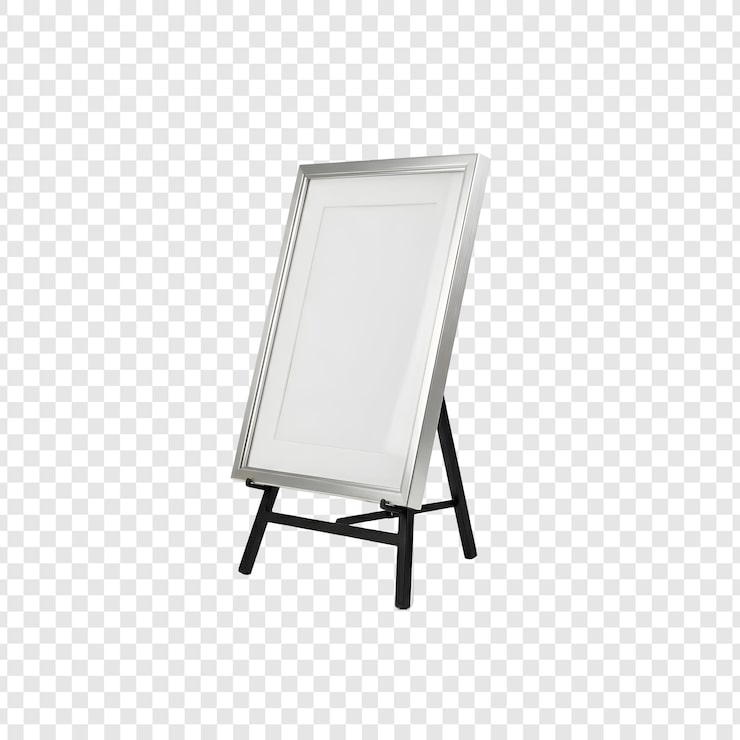 PSD mockup bingkai foto perak di atas easel