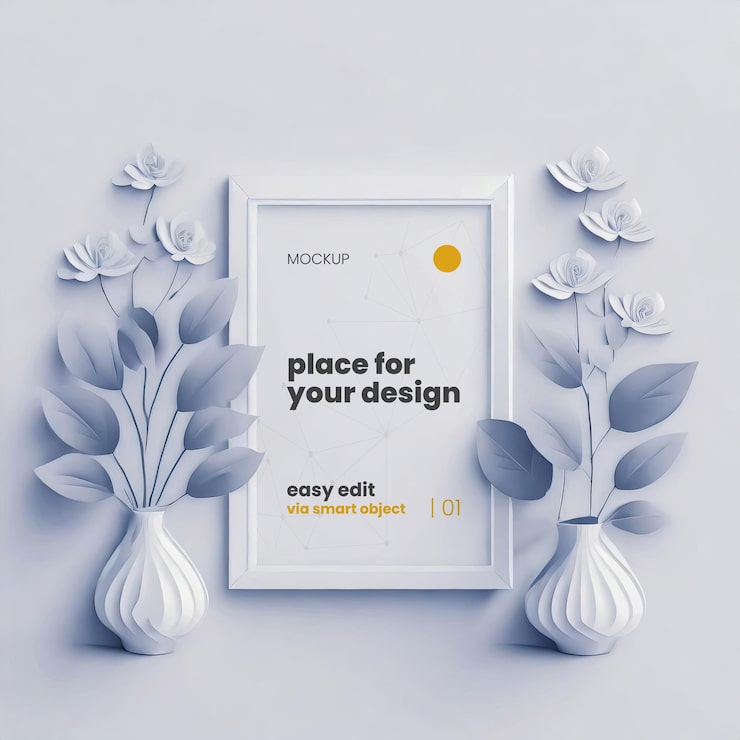 PSD mockup poster bingkai bunga dan tanaman 1
