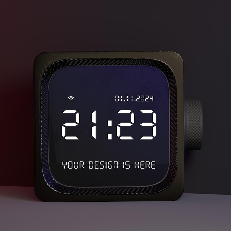 PSD mockup de reloj de alarma inteligente