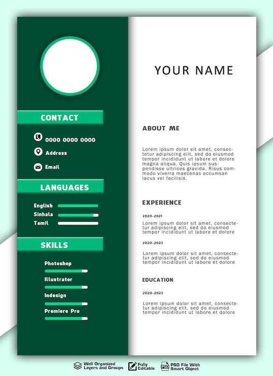 PSD modèle de curriculum vitae ou de cv d'entreprise simple du psd