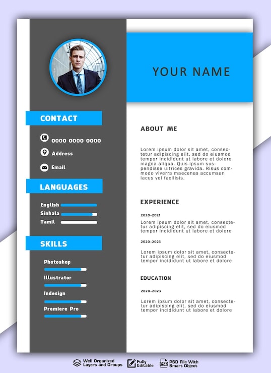PSD modèle de curriculum vitae ou de cv propre et moderne gratuit