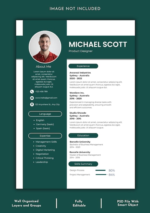 PSD un modèle de cv propre et professionnel