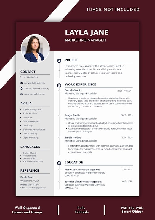 PSD un modèle de cv propre et professionnel