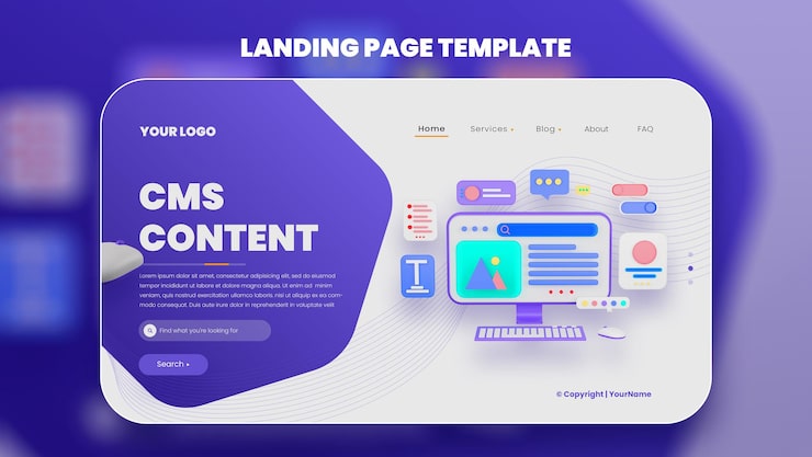 PSD modèle web cms illustration 3d premium psd