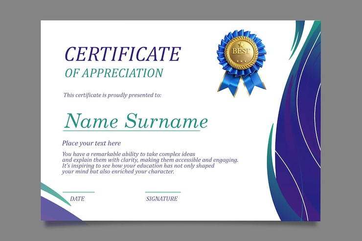 PSD modello di certificato elegante in gradiente