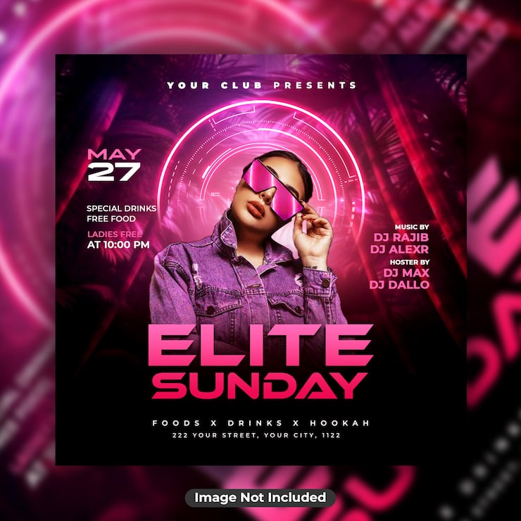 PSD modello di poster dell'evento sunday club dj party flyer