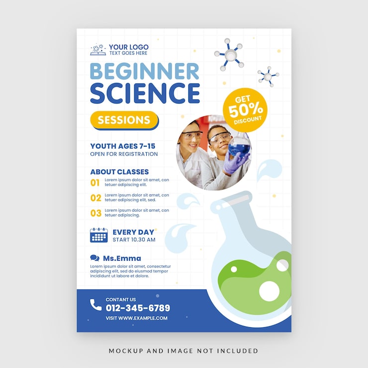 PSD modello di volantino per l'educazione scientifica in psd v1