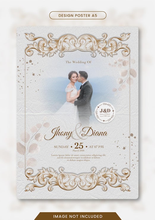 PSD modelo de convite de casamento com flores