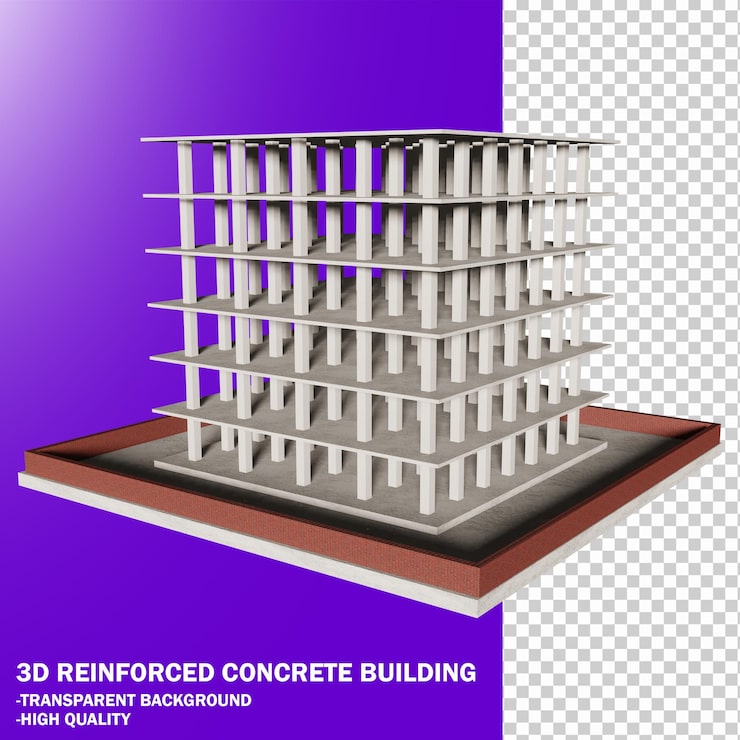 PSD modelo de edificio de hormigón armado para arquitectura 3d
