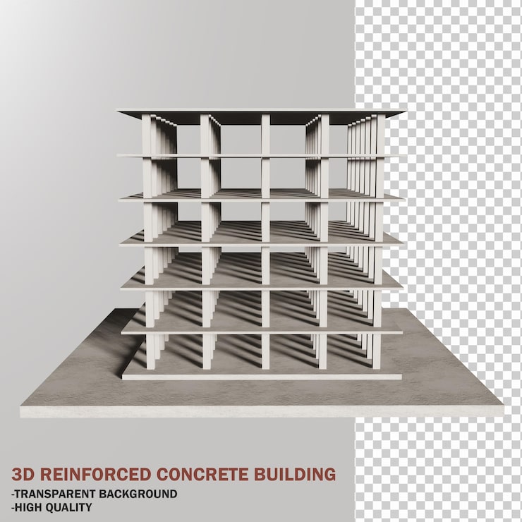 PSD modelo de edificio de hormigón armado para arquitectura 3d