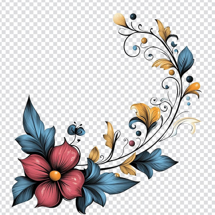 PSD un moderno rincón de flores transparente con detalles artísticos del follaje