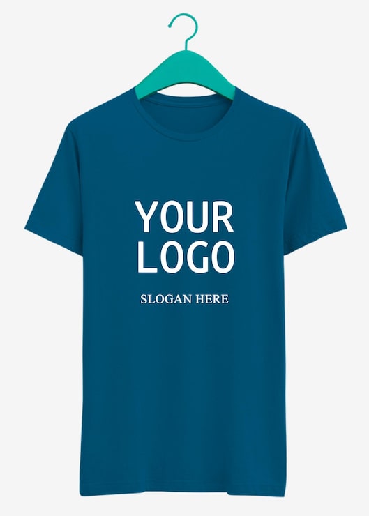 PSD modré tričko s nápisem „your logo“