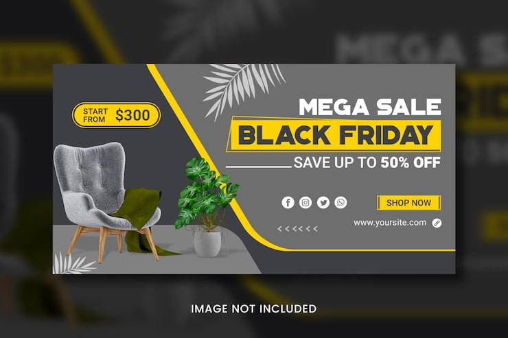 PSD móveis sofá black friday grande venda banner de mídia social