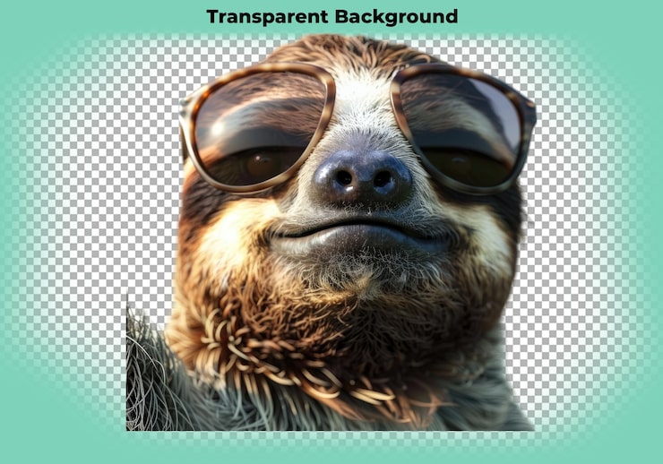 PSD nahaufnahme eines lächelnden faulers mit sonnenbrille, isoliert auf durchsichtigem hintergrund