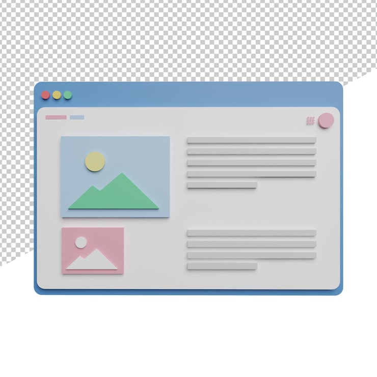 PSD navigateur internet vue de face icône illustration rendu 3d fond transparent