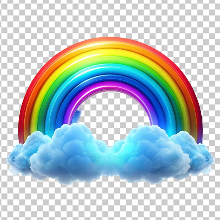 PSD nubes 3d y arco iris aislados sobre un fondo blanco
