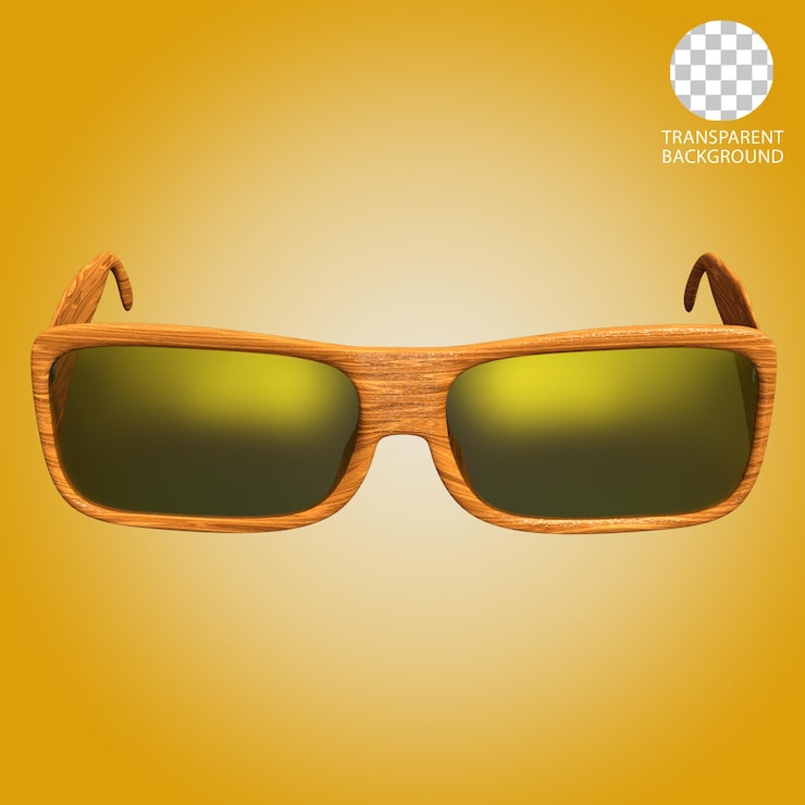 PSD óculos de sol de madeira moda isolado 3d render ilustração