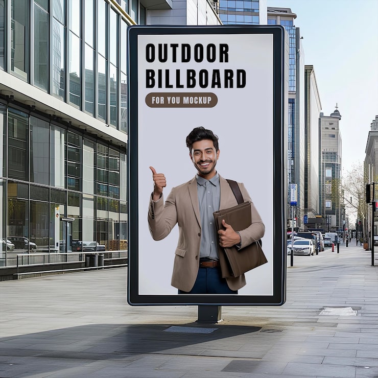 PSD papan reklame iklan berdiri tiruan di jalan