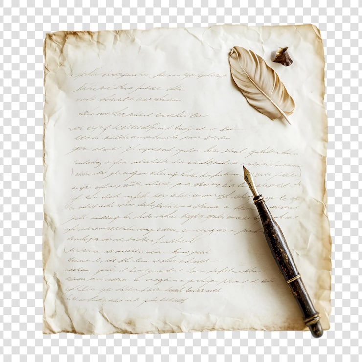 PSD un papier vieilli avec un manuscrit et un stylo à plume
