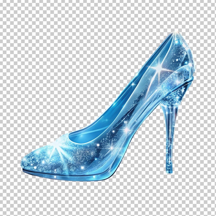 PSD un par de tacones altos brillantes con brillo azul y plateado en un fondo transparente