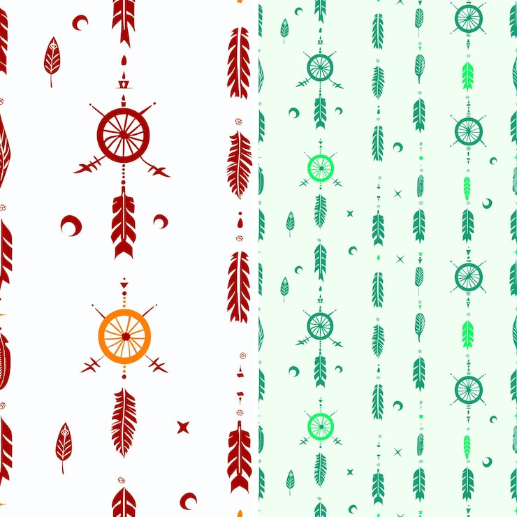 PSD patrones de cazadores de sueños nativos americanos con silueta circular png diseños abstractos tradicionales