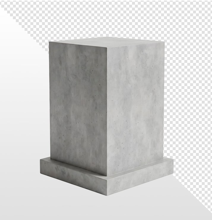 PSD pedestal de hormigón 3d aislado sobre fondo transparente