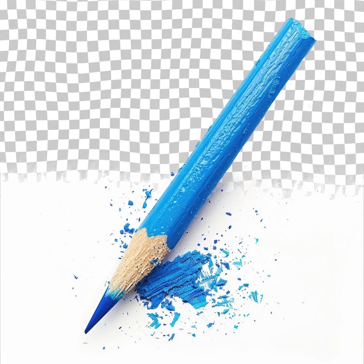 PSD pensil biru dengan pena biru di tengahnya