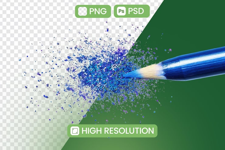 PSD pensil biru menciptakan ledakan terpiksel dengan efek glitter seni digital