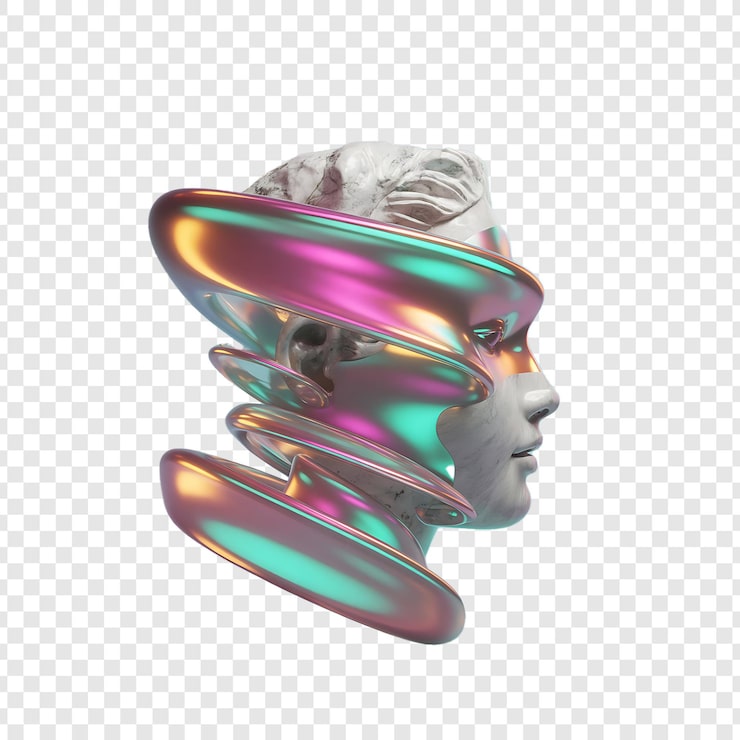 PSD perfil escultórico con elementos holográficos