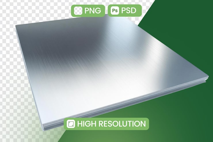 PSD una pila de láminas metálicas crea un diseño industrial con líneas limpias que reflejan la luz y el juego de sombras