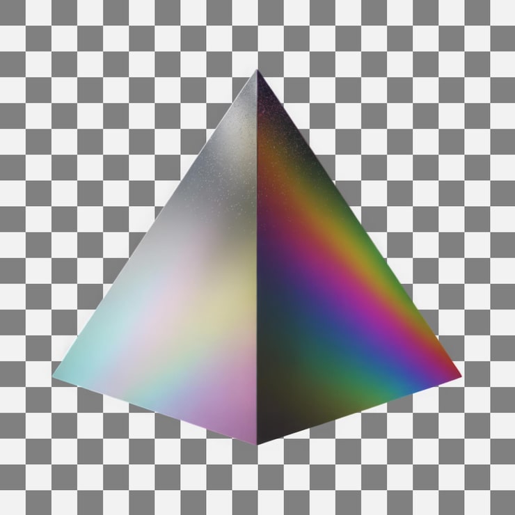 PSD pirámide prismática abstracta con superficies iridiscentes y metálicas